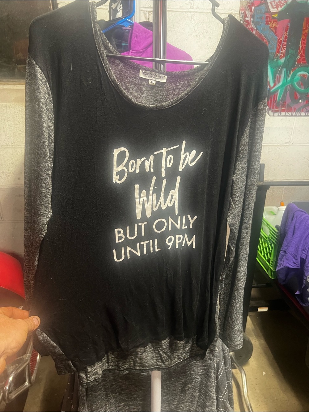 Women’s Black & Gray Long Sleeve Graphic Top - Born to be Wild